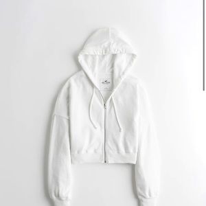 Hollister white cropped zip up hoodie